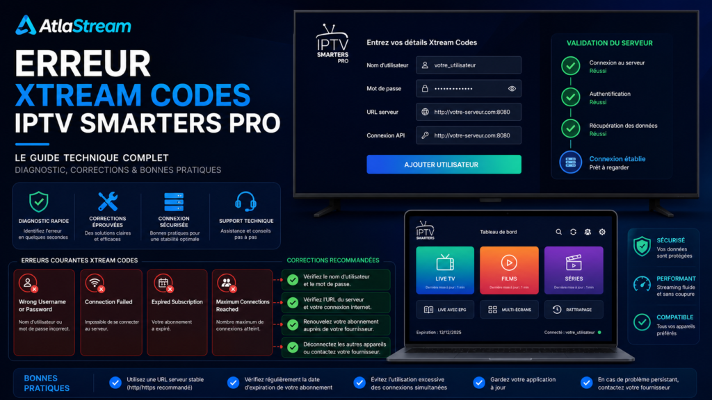Erreur Xtream Codes IPTV Smarters Pro : toutes les solutions Atlas Stream TV