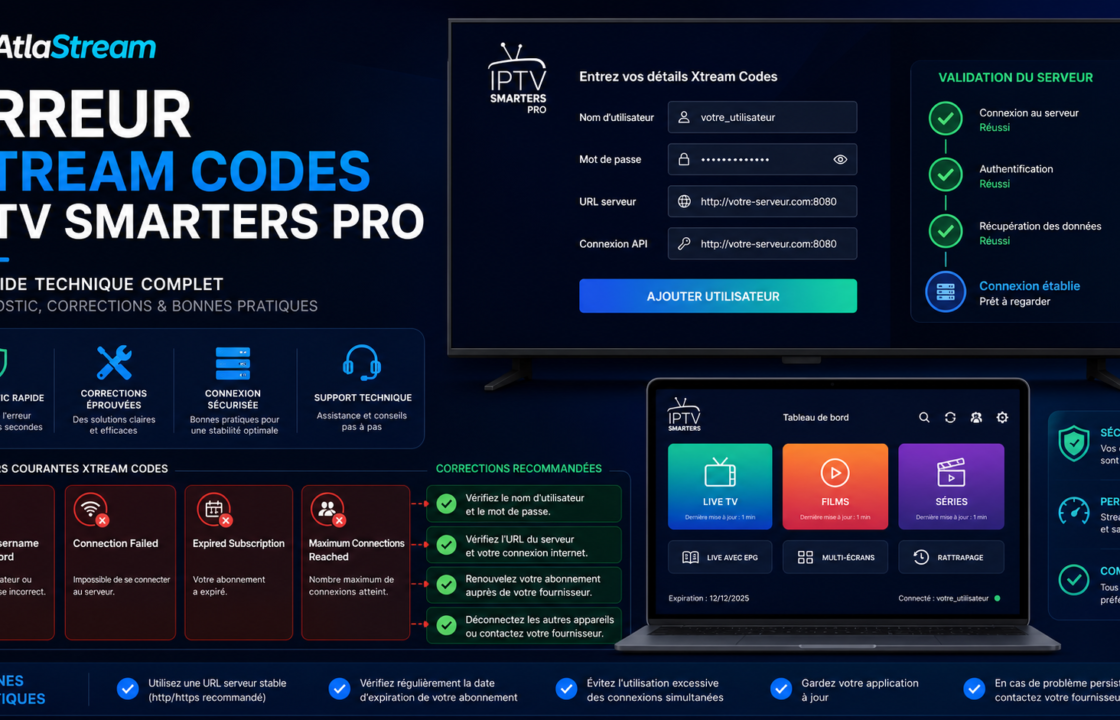 Erreur Xtream Codes IPTV Smarters Pro : toutes les solutions Atlas Stream TV