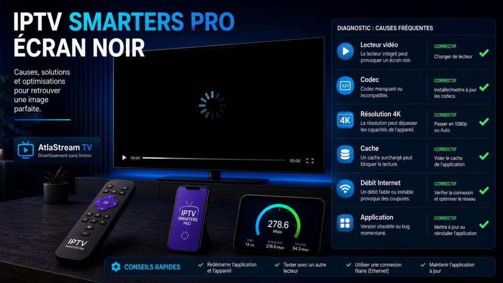 IPTV Smarters Pro écran noir : causes et solutions Atlas Stream TV