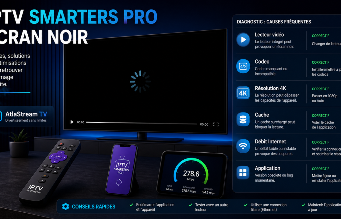 IPTV Smarters Pro écran noir : causes et solutions Atlas Stream TV