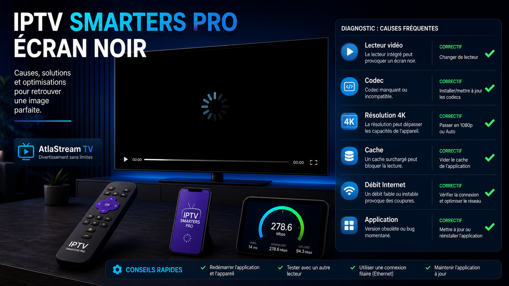 IPTV Smarters Pro écran noir : causes et solutions Atlas Stream TV