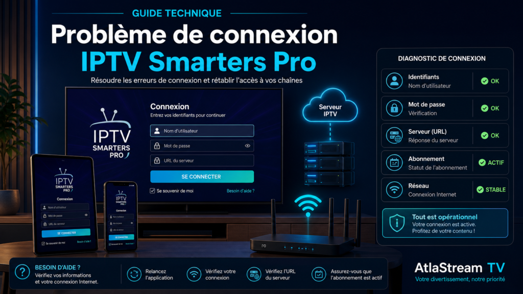 Problème de connexion IPTV Smarters Pro : diagnostic et solutions Atlas Stream TV